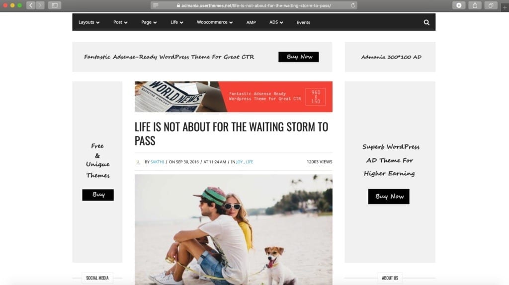 Admania WordPress Theme Example Image for Ads