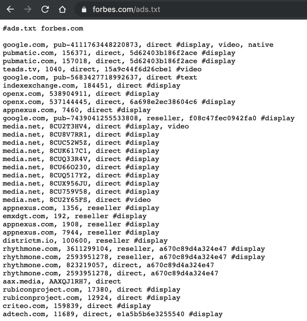 Forbes.com Ads.txt Example