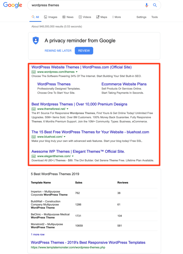 Paid Search Native Ad Example on Google.com by bannerTag.com