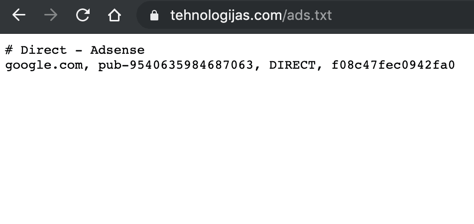 Tehnologijas.com Ads.txt Example