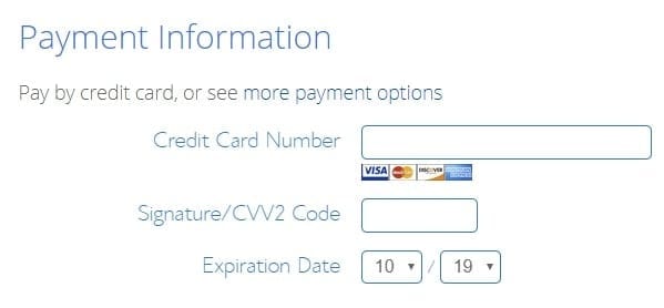 Bluehost Payment Information