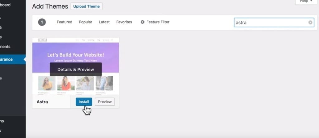 WordPress Website Install Astra Theme