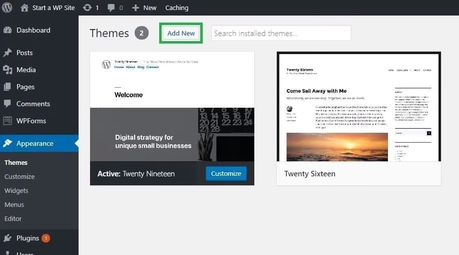 WordPress Website Add New Theme