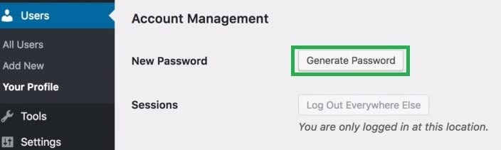 WordPress Website Generate Password