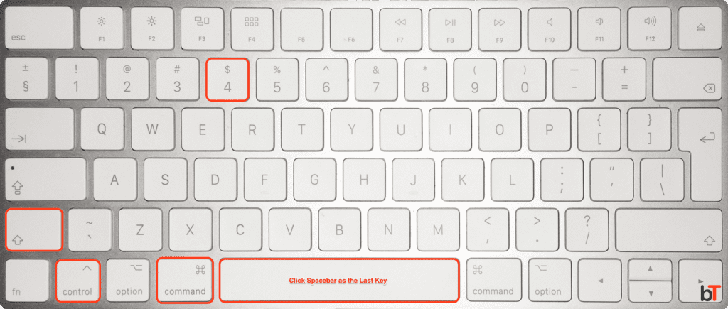 Mac Print Screen Combination: Command ⌘ + Control + Shift + 4 + Space bar + Mouse Click